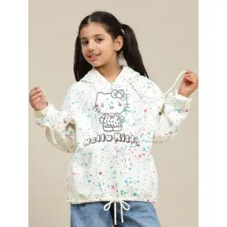 Kidsville Girls Off White Cotton Blend Printed Hooded Sweatshirt-picture-28