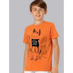 Kidsville Orange Cotton Printed T-Shirt-picture-32