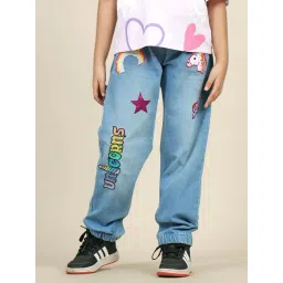 Kidsville Printed Regular Fit Denim Jogger for Girls-picture-30