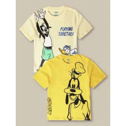 Kidsville Yellow & Cream Cotton Printed T-Shirt-image-27