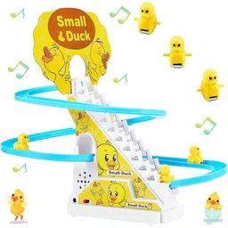 Duck Slide Toy Set, Funny Automatic Stair Climbing Ducklings Race Track Set-image-11