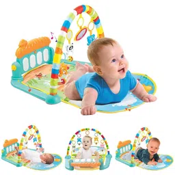 Play Gym & Mat With Hanging Toys Rattles Lights & Musical Keyboard For Babies-image-1