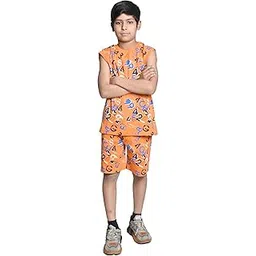 kidzo Boys Classic Regular-Fit T-Shirt and Short Set | Bright Orange | 9-10 Years | KIDS13000-picture-22