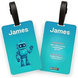 Kidzook Personalized Name Bag Tag | Custom Luggage Tag for Kids & Adults – PVC Luggage Tag for Travel, School, Office, Camping | Robo Theme Design with Silicone Strap (Pack of 1)-picture-51