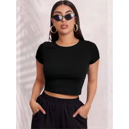 KIK33 Women Ribbed Round Neck Crop Top-picture-31