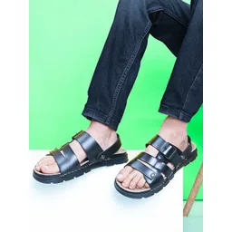 Killer Men Black Leather Comfort Sandals With Buckle-picture-28