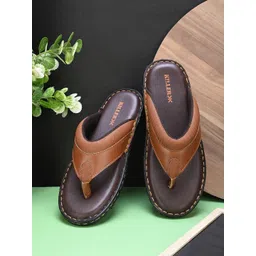 Killer Men Tan Solid Leather Casual Slip On Flip Flops-picture-39