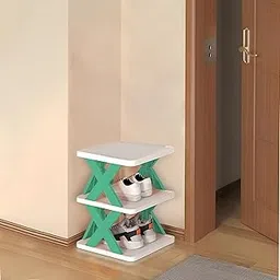 KIMANA Foldable Plastic Shoe Rack – 3 Layer Multipurpose Organizer for Entryway, Office, Wardrobe & Bedroom | Stackable Storage Shelf for Shoes, Books, Toys (Green)-picture-26