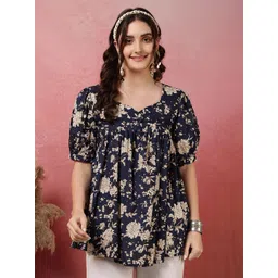KIMAYRA Floral Print Puff Sleeve Cotton Top-picture-21