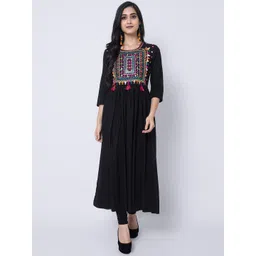KIMAYRA Women Black Ethnic Motifs Yoke Design Flared Sleeves Anarkali Kurta-picture-26