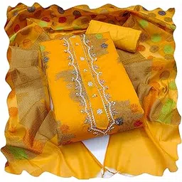 kimisha Women's Yellow Banarasi Handwork Unstitched Dress Material….-picture-40