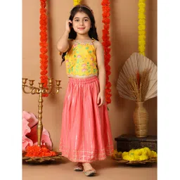 Kinder Kids Cotton Woven Sleeveless Floral Printed & Gota Lace Embellished Lehenga Choli Set - Pink-picture-27