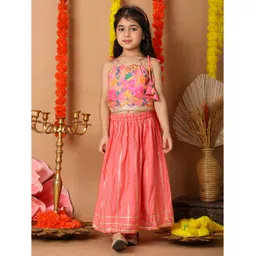 Kinder Kids Cotton Woven Sleeveless Floral Printed & Gota Lace Embellished Lehenga Choli Set - Pink-picture-28
