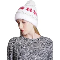 kindertales Women’s Knitted Christmas Beanie Cap with Faux Fur Pom | Soft Wool Blend Winter Hat | Elegant Warm Woolen Cap for Women & Girls | Trendy Fluffy Fashion Gift for Winter & Parties-picture-37
