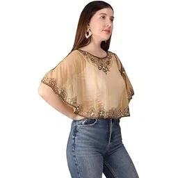 King Fashion Women New Poncho Cape for Women, Hand Beaded Embellished U-Nick Floral Pattern Loose Capelets Shoulder, Beachwear Ponchos Capes (Yellow)-picture-23