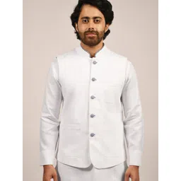 KINGDOM OF White Mandarin Collar Nehru Jackets-picture-38
