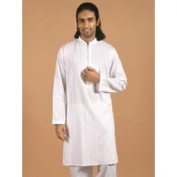 KINGDOM OF WHITE Striped Mandarin Collar Pure Cotton Kurta-picture-20
