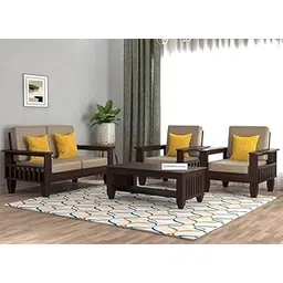 KINGS HOME FURNITURE Sheesham Wooden 4 Seater Sofa for Living Room | Rosewood 4 Seater Cushion Sofa with Side Newspaper Holder for Home & Office | Solid Wood Sofa Set for Lounge (-Walnut,2+1+1 Seater)-picture-15