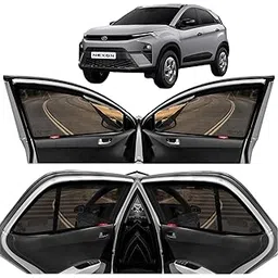 KINGSWAY® Nexon Car Sun Shade Zipper Magnetic Curtains for 2023 Onwards Model, Compatible with Tata Nexon Side Window Car Sunshade, Only Zips in Front Window, Black, 4 Pieces-image-12