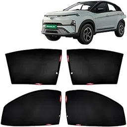 KINGSWAY® Nexon EV Car Sun Shade Z-Black Non Magnetic Fix Type Curtains for 2023 Onwards Model, Compatible with Tata Nexon EV Side Window Car Sunshade, Only Half Cut in Front Window, Black, 4 Piece-image-33
