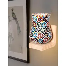 KINIS Beige & Green Abstract Printed Wooden Bell Shaped Wall Lamp-picture-23