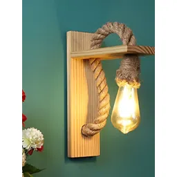 KINIS Beige & White Textured Wooden Abstract Shaped Wall Lamp With Bulb-picture-37