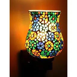 KINIS Brown & White Printed Bell Shaped Wooden Wall Lamp With Bulb-picture-10