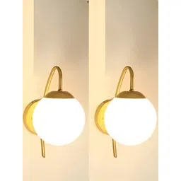 KINIS Gold-Toned & White 2 Pieces Textured Metal Spherical Shaped Wall Lamp With Bulb-picture-40