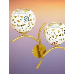 KINIS Gold-Toned & White Floral Printed Metal Semi-Sphere Shaped Wall Lamp-picture-38