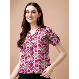 Kinjo Geometric Printed Shirt Collar Shirt Style Top-picture-11
