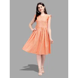 Kinjo Striped Flutter Sleeve Fit & Flare Dress-picture-17