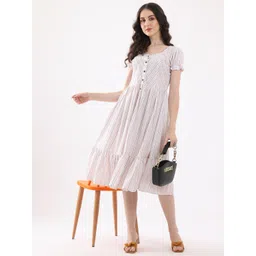 Kinjo Striped Puff Sleeve Formal A-Line Dress-picture-10