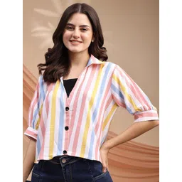 Kinjo Striped Shirt Collar Shirt Style Top-picture-21