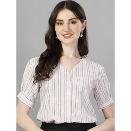 Kinjo Striped V-Neck Top With Skirt-picture-29