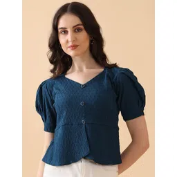 Kinjo Women Solid Sweetheart Neck Puff Sleeve Top-picture-31