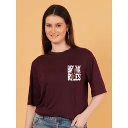 kintu parantu Women Typography Printed Round Neck Cotton Oversized T-shirt-picture-34