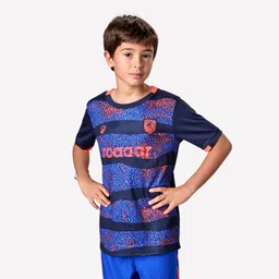 kipsta Kids' Short-Sleeved Football Shirt Viralto Roarrr Rhino Stripey - Blue/Purple-picture-13