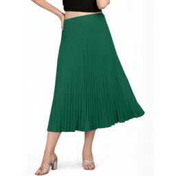 KIPZY Women Green Solid Pleated Flared Skirts-picture-11