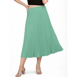 KIPZY Women Sea Green Solid Pleated Skirt-picture-14