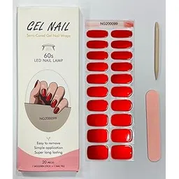 KIRA 20PCS Semi Cured Gel Nail Polish Strips, Red Adhesive Full Wrap Gel Nail Art Sticker, Waterproof Gel Nail Wrap Stickers with Nail File and Sticker UV/LED Lamp for Women-picture-25