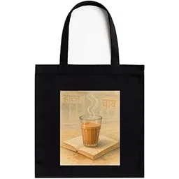 kirmada Black Cotton Tote Bag Chai Momments for Women & Men with Printed A4 Pocket | Books & Coffee Quote | Stylish Canvas Tote for College, Work, Gifting| Zipper, 100% Cotton, Washable-picture-43