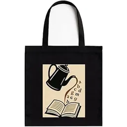 kirmada Black Cotton Tote Bag for Women, Coffee Transform, with Printed A4 Pocket | Books & Coffee Quote | Stylish Canvas Tote for College, Work, Gifting| Zipper, 100% Cotton, Washable-picture-21