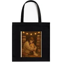 kirmada Black Cotton Tote Bag for Women, Cozzy Reading, with Printed A4 Pocket | Books & Coffee Quote | Stylish Canvas Tote for College, Work, Gifting| Zipper, 100% Cotton, Washable-picture-16