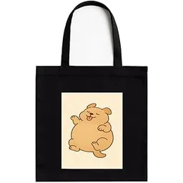 kirmada Cozy Sleeping Dog Black Cotton Tote Bag with A4 Size Printed Pocket for Pet Lovers, Zipper Closure, Eco-Friendly Washable Cloth Bag for Animal Lovers-picture-52