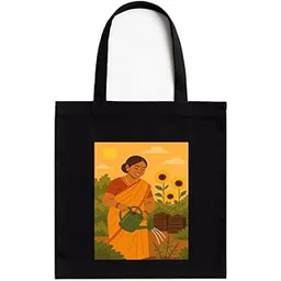 kirmada Eco Warrior Eco-Friendly Cotton Tote Bag with Zip | Say No to Plastic Print | Reusable Black Bag with White Pocket | 16x14 inch | for Office, College, Daily Use-picture-40