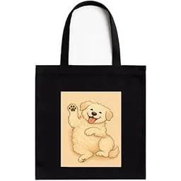 kirmada Happy Dog Cuddle Black Cotton Tote Bag with A4 Size Printed Pocket for Pet Lovers, Zipper Closure, Eco-Friendly Washable Cloth Bag for Animal Lovers-picture-14