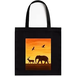 kirmada Indian Wildlife Eco-Friendly Cotton Tote Bag with Zip | Say No to Plastic Print | Reusable Black Bag with White Pocket | 16x14 inch | for Office, College, Daily Use-picture-27