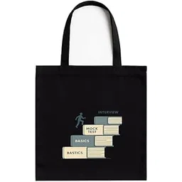 kirmada One Step Every Day Black Cotton Tote Bag with Zipper | A4 Size Printed Pocket | Motivational Hustle Quote Print | 16x14 inch Reusable Bag for Study, Office, Gym-picture-46