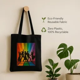 kirmada Retro Bollywood Dance Black Cotton Tote Bag with A4 Printable Pocket, Bollywood Meme Print, Zipper Closure, Trendy Eco-Friendly Shoulder Bag for Pop Culture Fans image 4