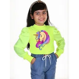 KIROTO Girls Unicorn Print Puff Sleeve Cotton Crepe Top-picture-39